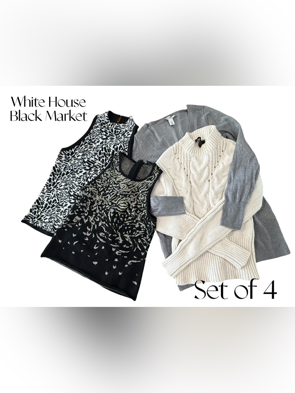 White House Black Market Black and White Tops Bundle of 4 Size Small
